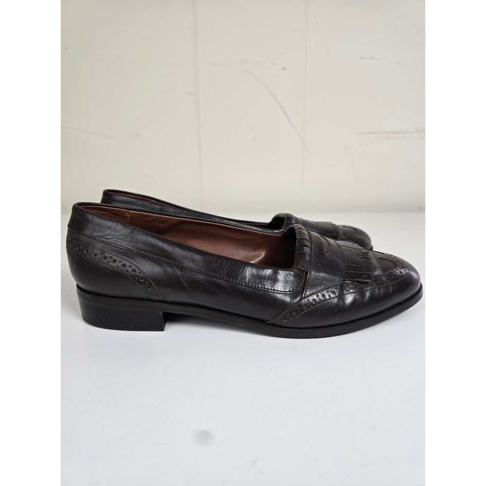 Etienne Aigner Kiltie Fringe Wingtip Brown Leather Penny Loafers Shoes 8.5 M - Picture 5 of 10